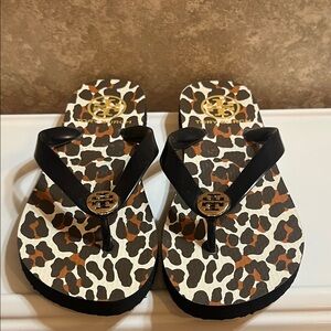 Tory Burch Leopard Print Sandals with Black Straps
